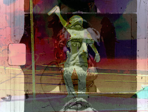 multiple exposures of statues including Abraham Lincoln 