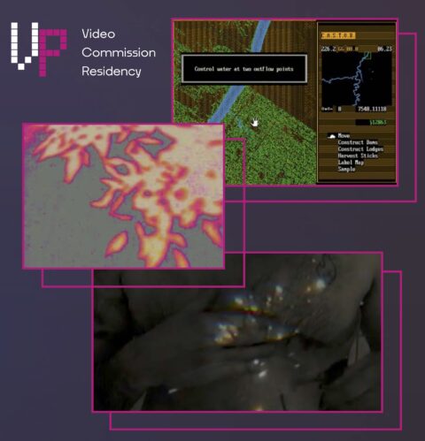 3 still images from the artists videos framed in pink outlines and a purple background
