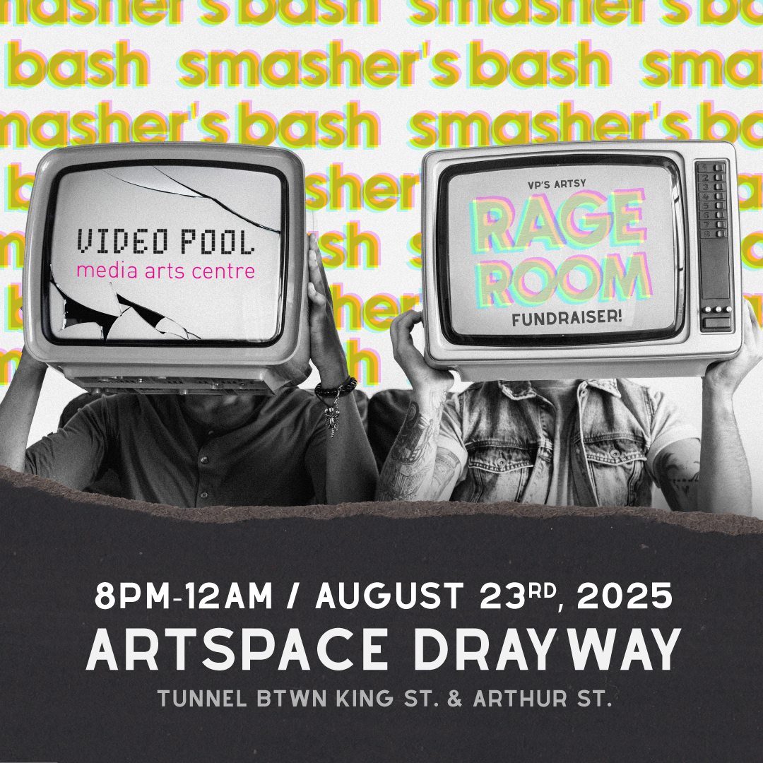 two people's head and shoulders, each with a TV for a head. Each is holding the TV where the head would be. Smasher's Bash is written across the background in yellow with logos and titles inside the cracked TV screens