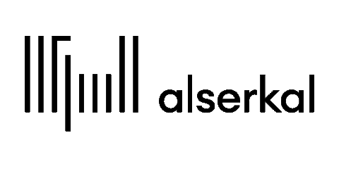 White background with minimalistic logo to the left and the text "alerkal" to the right