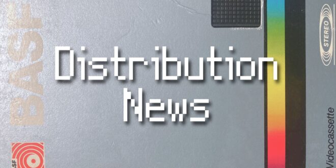 "Distribution News" in white pixelated font over silver/grey VHS tape case