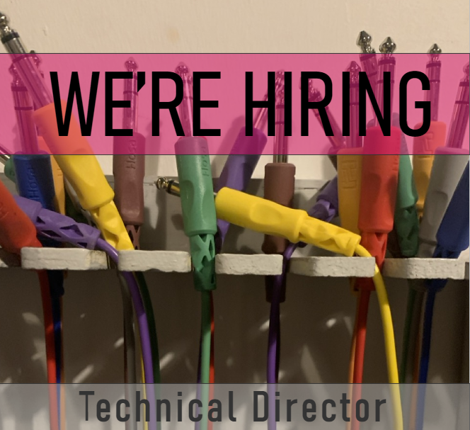 Closeup of a cable rack with multi-coloured cables. Text says: We're Hiring. across the bottom it says: Technical Director