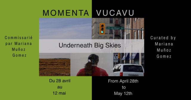 Promo image for Underneath Big Skies describes online programming with a split black and green background and stills of the films in the middle