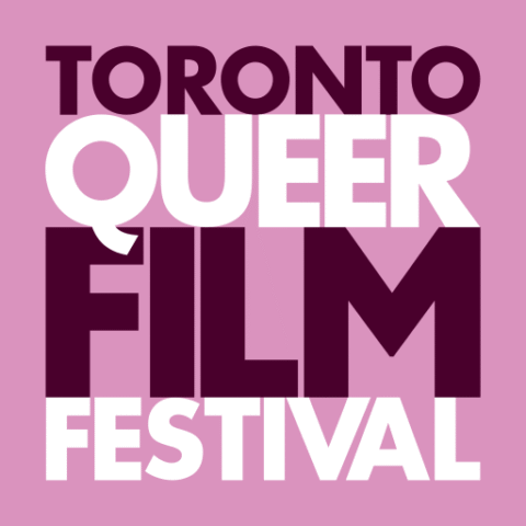"Toronto Queer Film Festival" in alternating maroon and white text on a pink background