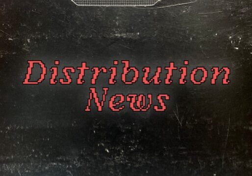 "Distribution News" in pixelated text on top of the background of a vintage VHS tape box